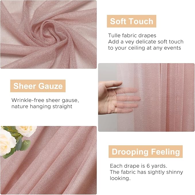 Wokceer Wedding Arch Draping Fabric 2 Panels 28.7" x 20FT Dusty Rose Sheer - Image 2