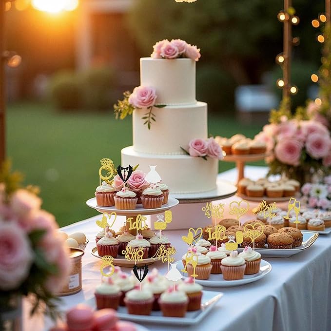 30 PCS Bride to Be Cupcake Toppers Glitter Wedding Cupcake Toppers I Do Love - Image 6