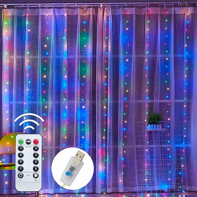 Dazzle Bright Window Curtain String Lights, 300 LED 9.8ft x 9.8ft Multicolor - Image 3
