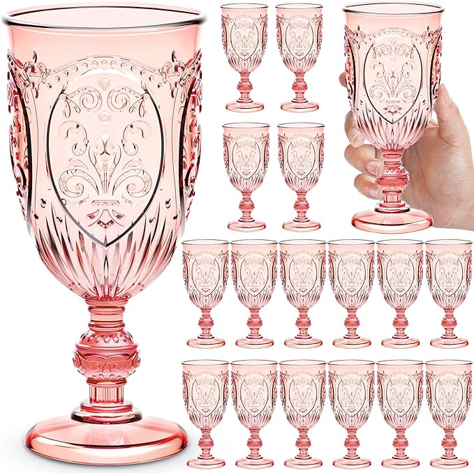 18 Pack Plastic Goblets 10oz Upgrade Vintage Water Goblet Plastic Wine Glasses by Wiwiqing