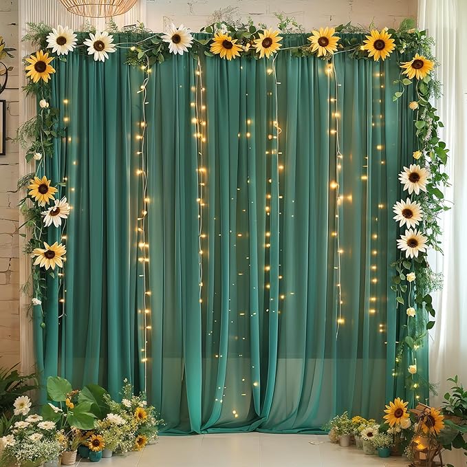 10ft x 10ft Emerald Green Backdrop Curtains, Wrinkle-Free Sheer Chiffon Fabric - Image 6