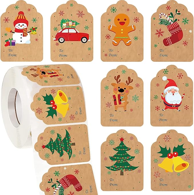 Zonon 720 Pieces Self Adhesive Christmas Gift Tag Xmas Kraft Name Tags Natural by Zonon
