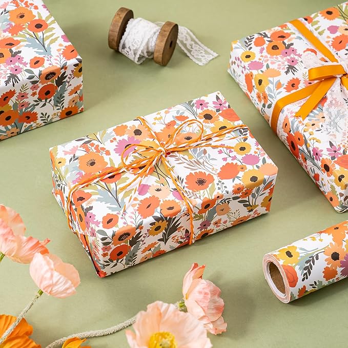 WRAPAHOLIC Kraft Floral Wrapping Paper Roll - Image 5