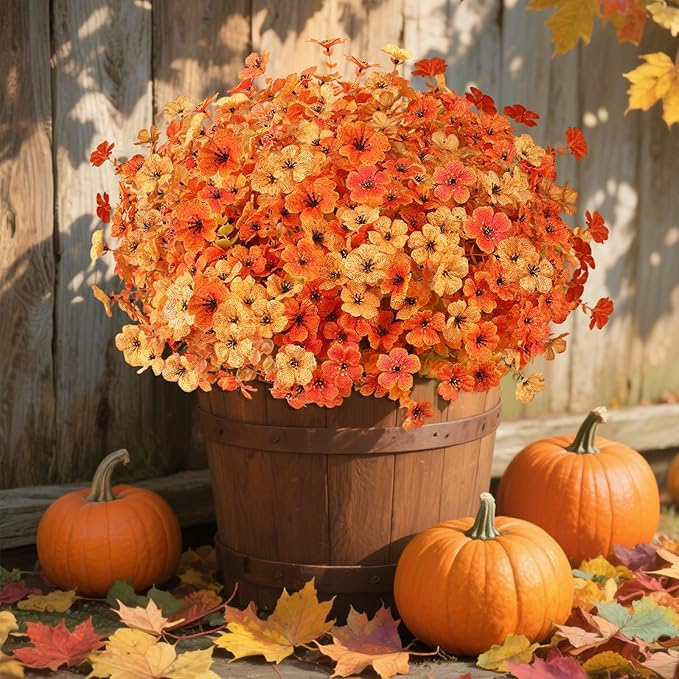 AmyHomie 16 Bundles Fall Orange Yellow Artificial Flowers - Image 9