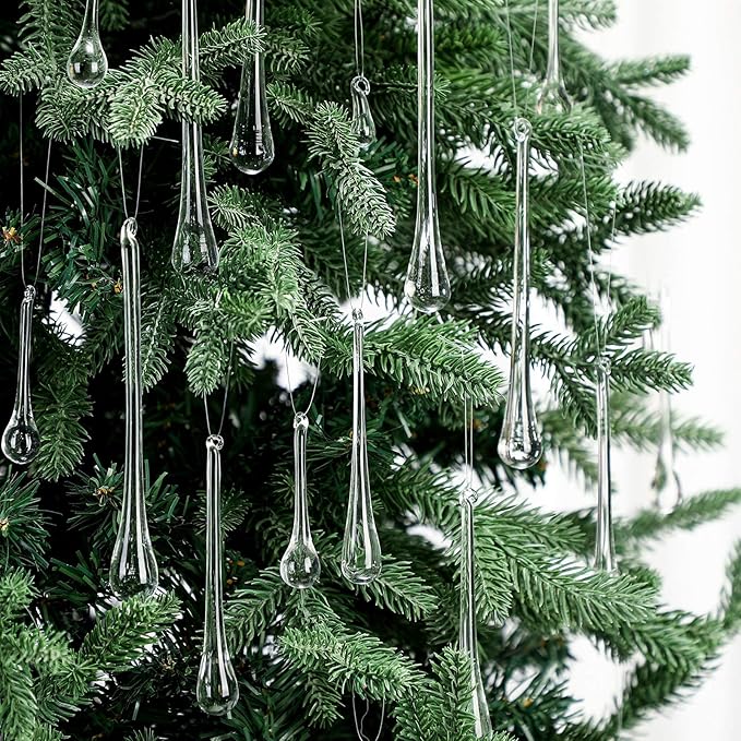 44 Pcs Clear Glass Teardrop Christmas Ornaments Crystal Raindrop Hanging by LOYIM