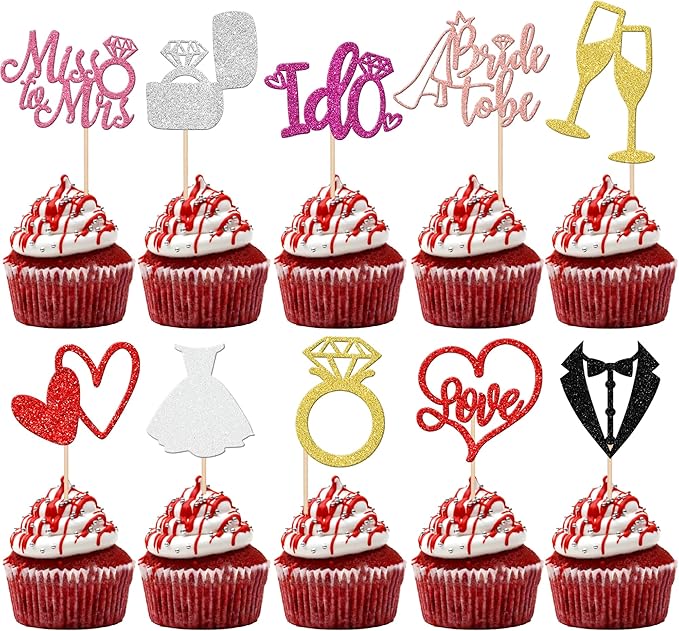 30 PCS He Asked She Said Yes Cupcake Toppers Glitter Engagement Cupcake Toppers by ZHUOWEISM