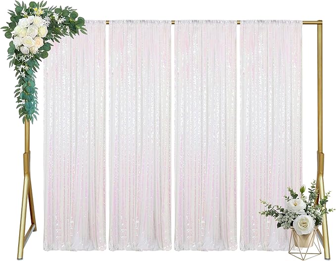 ShinyBeauty 4x10ft White Sequin Photography Backdrop | 4 Panels Glitter Sparkly by ShinyBeauty