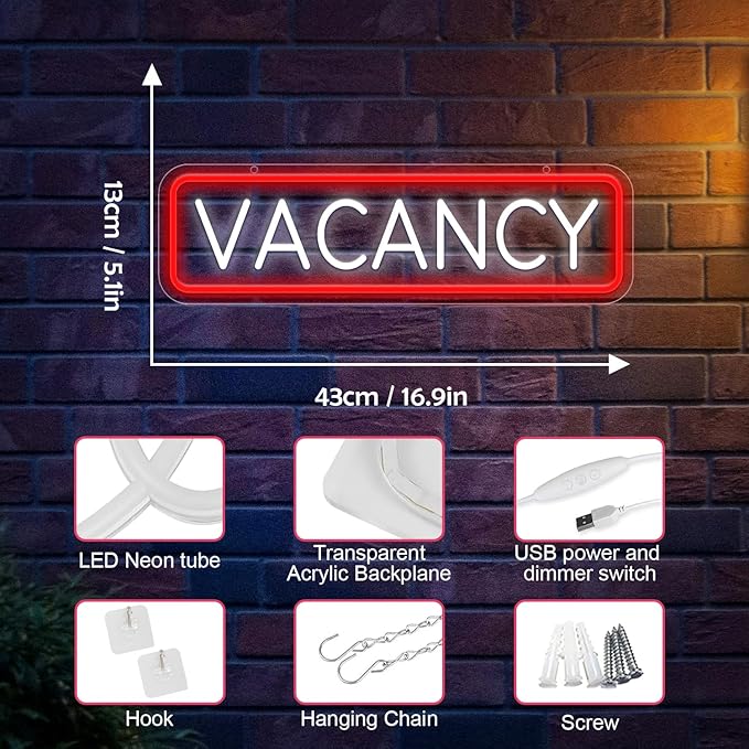 Vacancy Neon Sign, Neon Sign For Business Hotel Hostel Sign Room Vacancy Sign - Image 5