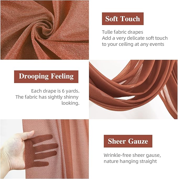 Wedding Arch Draping Fabric, 2 Panels 28" x 19Ft Terracotta Wedding Arch Drapes - Image 2