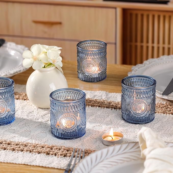 24 Pcs Blue Votive Candle Holders, Glass Tealight Candle Holders - Image 3