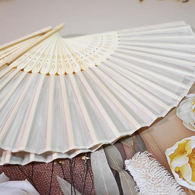 100 Set Personalized Cream Wedding Fans - Image 7