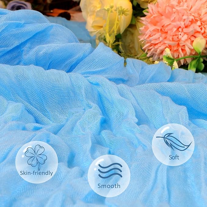 6 Pack Baby Blue Fall Table Runner 10ft Boho Gauze Fabric Cheesecloth Table - Image 4