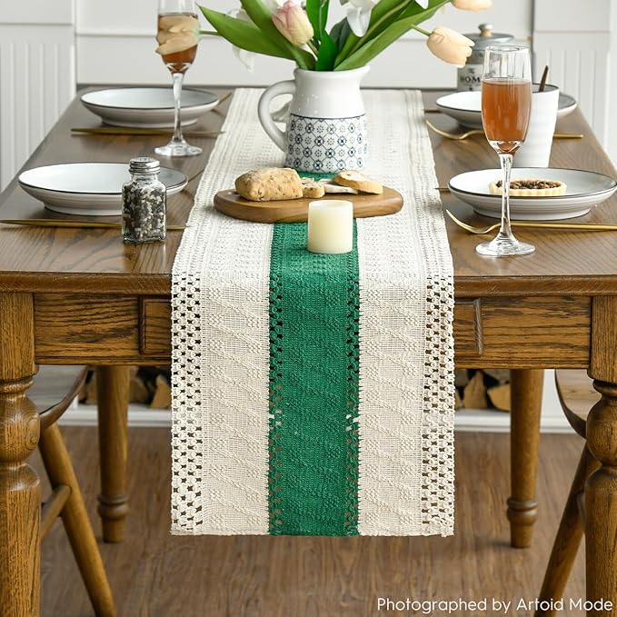 Artoid Mode Dark Green Farmhouse Rustic Table Runner, Seasonal Holiday Hollow - Image 2