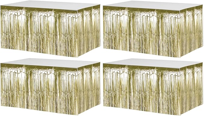 4 Pack 29x108 Inch Metallic Foil Fringe Tinsel Table Skirts by Clayghsen