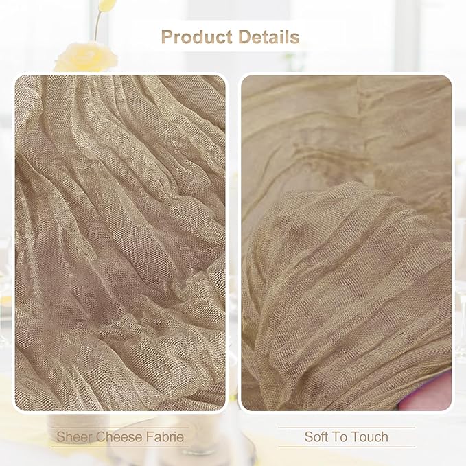 6 Pack Khaki Cheesecloth Table Runner 35x120 Inch 10Ft Rustic Gauze Cheese - Image 2