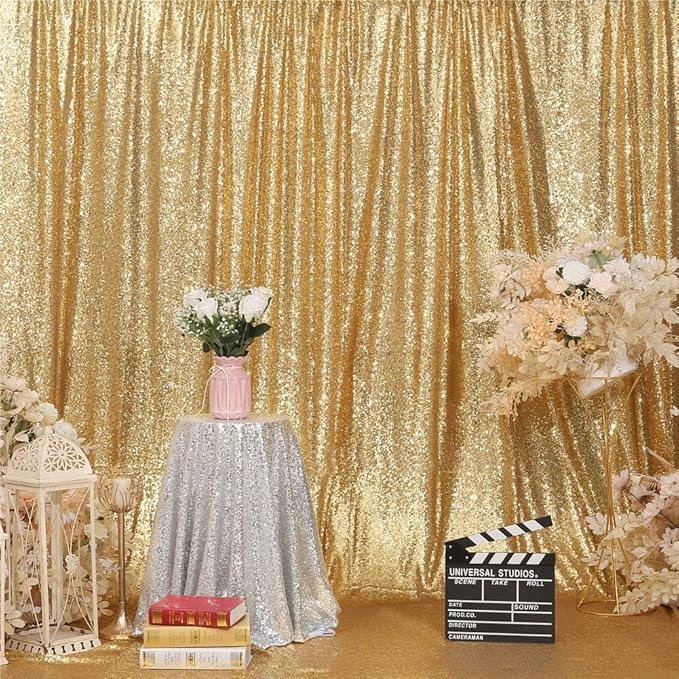 Eternal Beauty Gold Sequin Backdrop, 20x10 Ft Glitter Background Curtains - Image 4