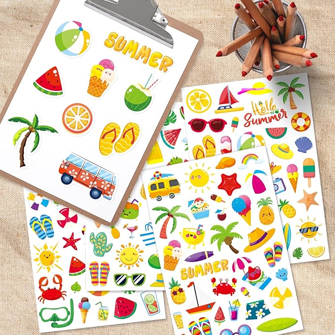 Summer Pool Beach Adhesive Stickers Luau Hawaii Sun Stickers 700 Count - Image 6