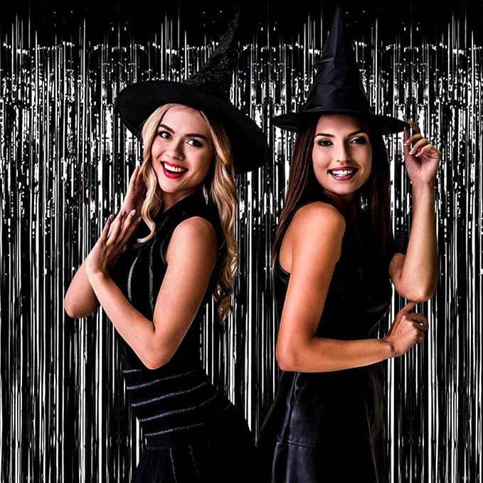 4 Pack Black Foil Fringe Curtain Backdrop, 3.28Ft x 8.2Ft Metallic Tinsel - Image 5
