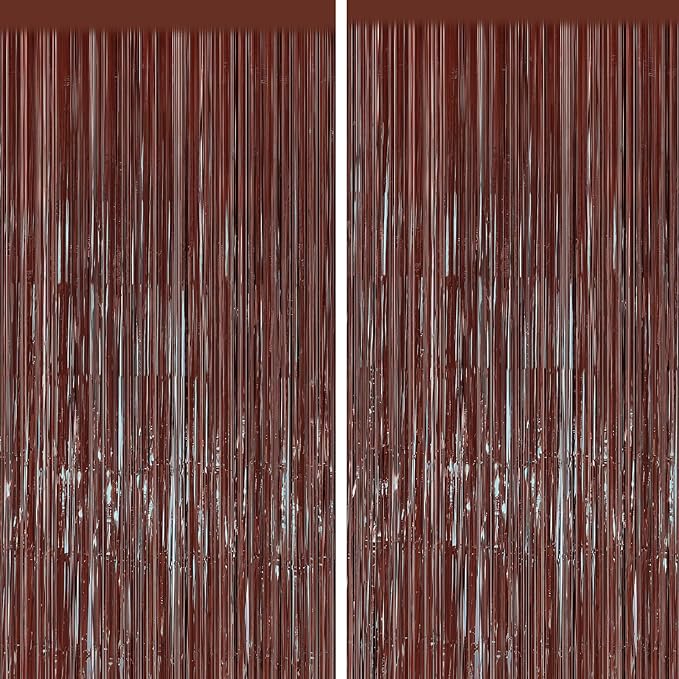 2PCS Coffee Foil Fringe Backdrop Curtains, Fringe Backdrop by GCBPartyDecorations