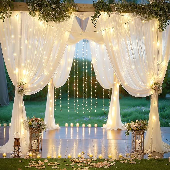 10ft x 10ft Ivory Chiffon Backdrop Curtain - Image 4