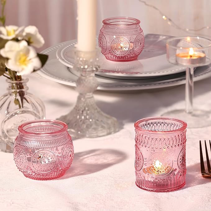 DARJEN 24Pcs Pink Votive Candle Holders- Glass Candle Holders Bulk - Image 2