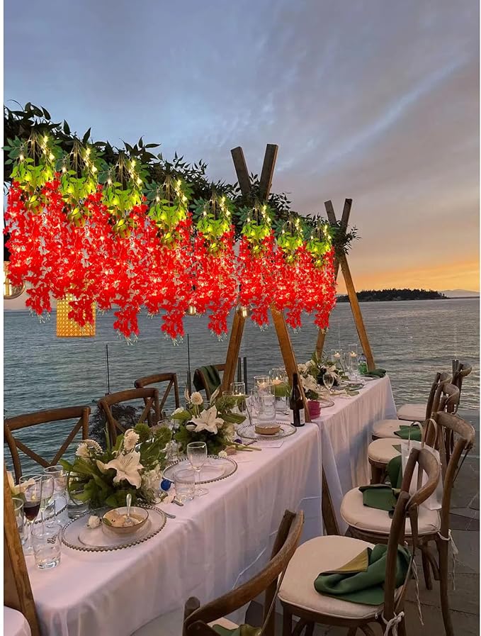 12 Pack Red Wisteria Hanging Flowers Garland - Image 5