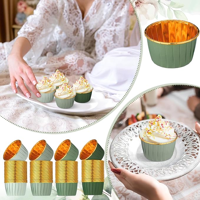 Geiserailie 100 Pcs Sage Green Cupcake Liners Gradient Green Cupcake Foil - Image 6