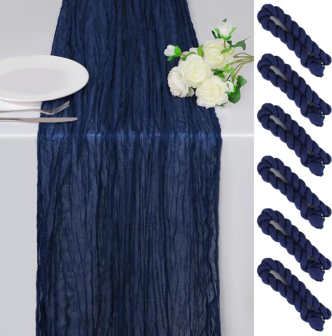 Snowkingdom 6PCS 13Ft Navy Blue Cheesecloth Table Runner, 160inch Long Cheese by Snowkingdom