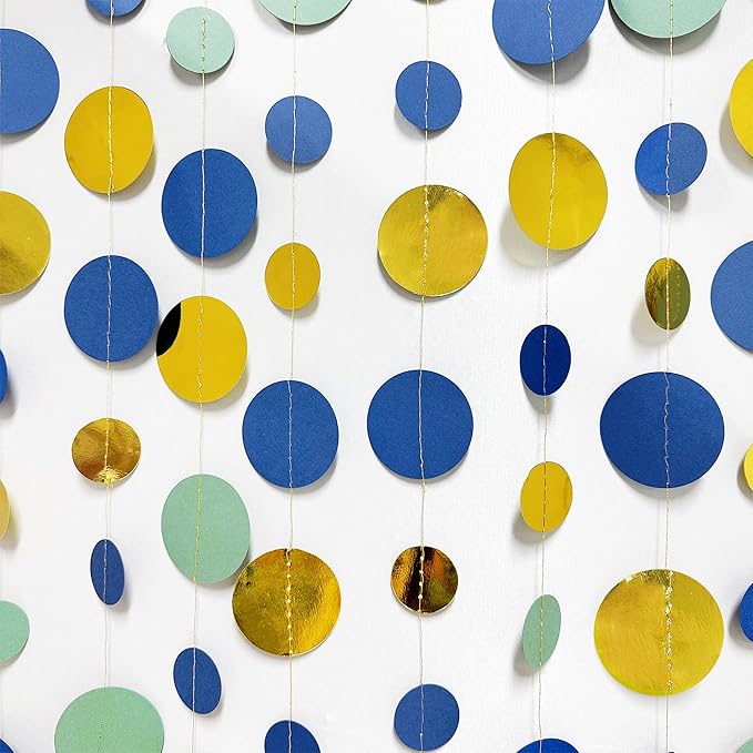 Blue Gold Green Decorations Circle Dots Garland Metallic Gold Navy Blue - Image 4