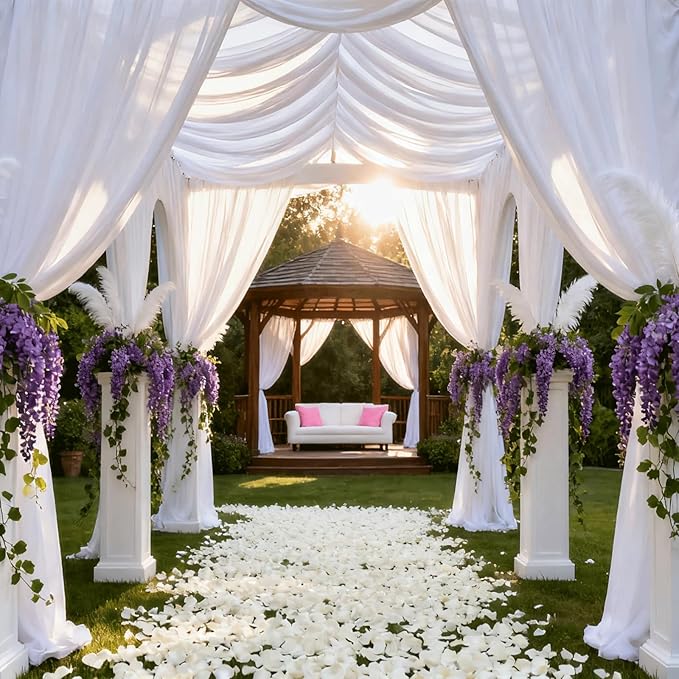Wedding Arch Draping Fabric 29" x 18 FT White Sheer Chiffon Outdoor Curtain - Image 7