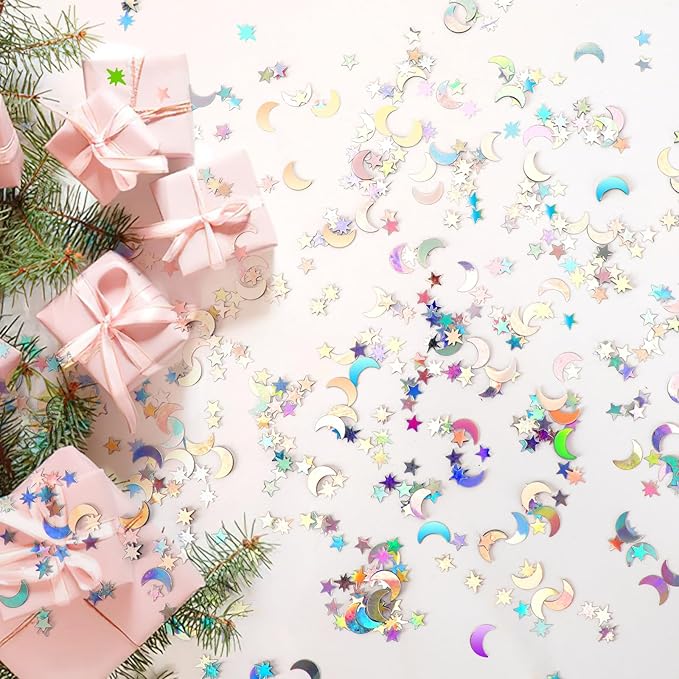 MARFOREVER Holographic Star Moon Confetti, Glitter Birthday Star Scatter Table - Image 7