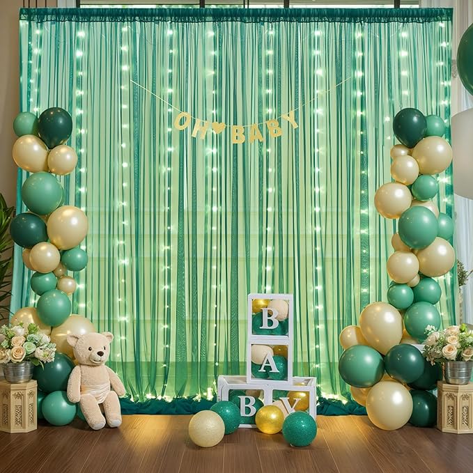 Hunter Green Tulle Backdrop Curtains - Image 4