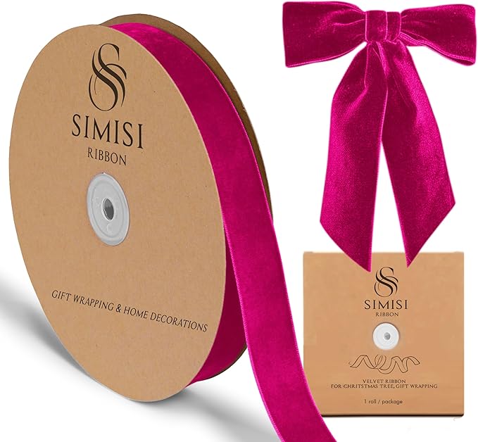 Hot Pink Velvet Ribbon 1'' 25 Yards by SIMISIRIBBON