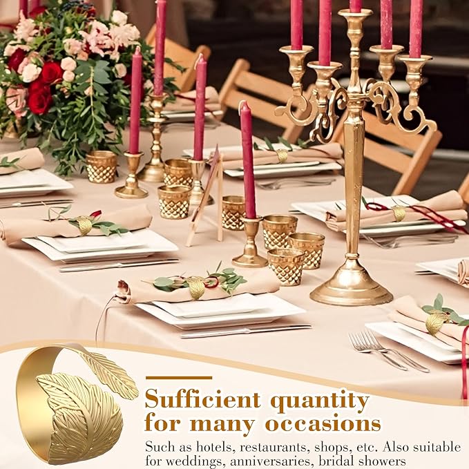 Bokon 50 Pcs Gold Napkin Rings Metal Leaf Napkin Holders Delicate Rings Bulk - Image 4