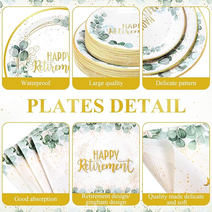 452 Pcs Sage Green Retirement Party Supplies Happy Retirement Paper Plates - Image 2