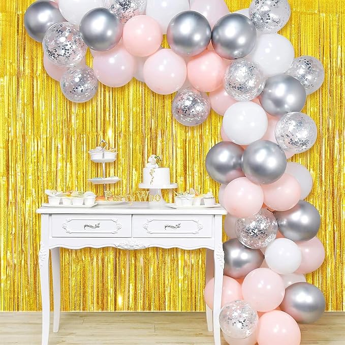 3 Pack Gold Foil Fringe Curtain, Birthday Backdrop Bachelorette Party - Image 4