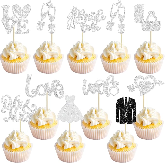 Ephlyn 30Pcs Bride to be Cupcake Toppers Glitter Diamond Ring Love I Do Cupcake - Image 2