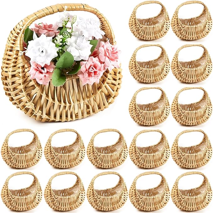 Taiyin 18 Pack Rattan Flower Girl Basket Small Half Moon Straw Wicker Basket by Taiyin