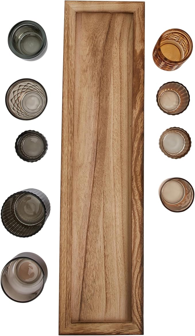 Wood Tray with 9 Brown Glass Votive Holders - Image 5