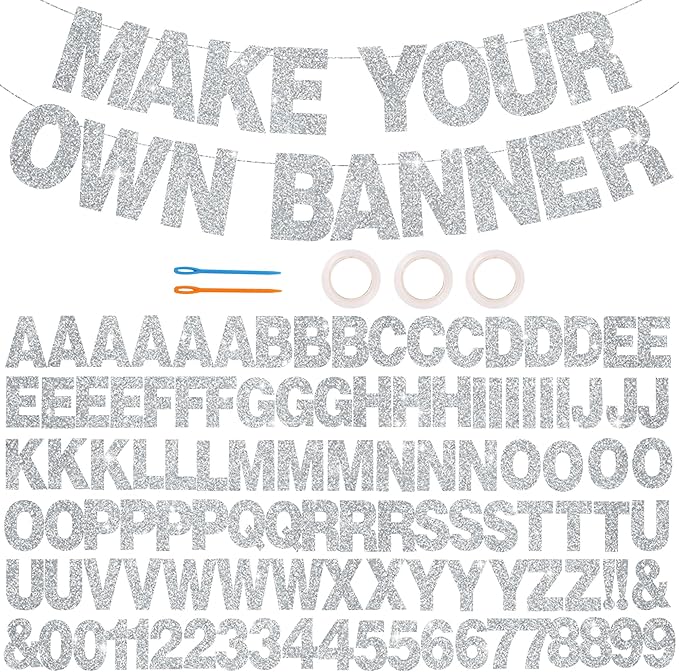 BEISHIDA 116 PCS A-Z Glitter Silver DIY Letter Banner Kit Make Your Own by Beishida