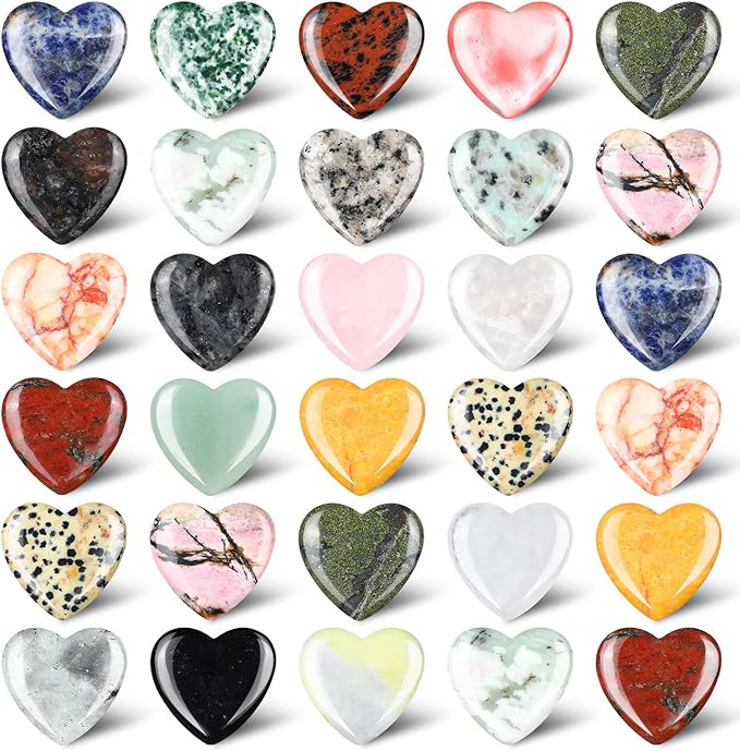 Nuenen 30 Pcs Heart Shape Crystals Bulk 1.2 Inch Gemstone Heart Stones Worry by Nuenen