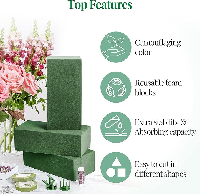 Noe & Malu 8 Pcs Floral Foam Blocks Florist Flower Foam Green Bricks Applied - Image 3