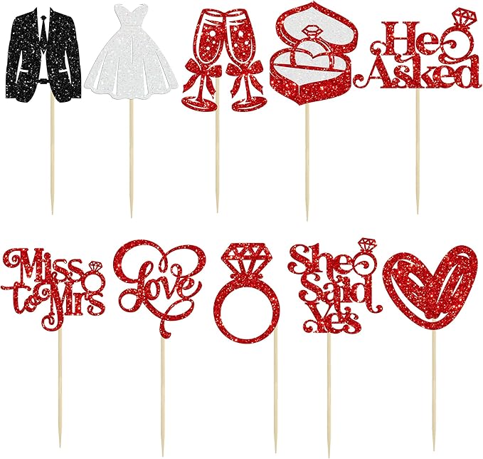 Gyufise 30Pcs She Said Yes Cupcake Toppers Glitter Diamond Ring I Do Love - Image 3