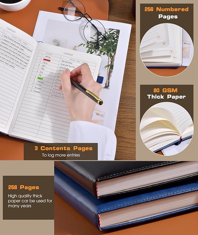 Lined Journal Notebook for Women Men, 256 Numbered Pages Hardcover Leather - Image 4