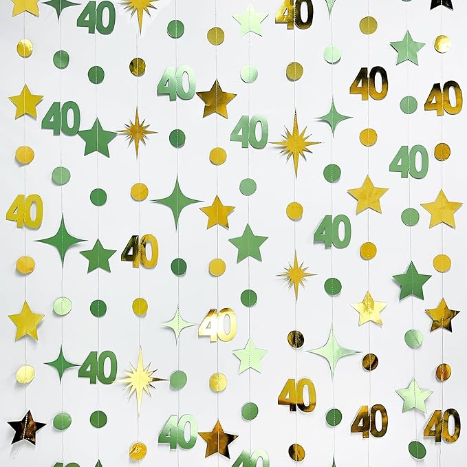Sage Green Gold 40th Birthday Decorations Number 40 Circle Dot Twinkle Star - Image 3