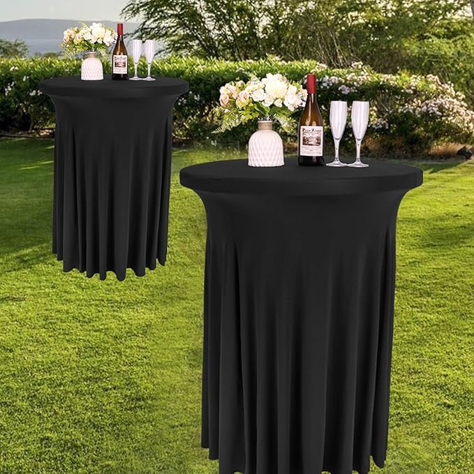 Fivenl 2 Pack Spandex Cocktail Table Skirt 32"x 43" Black Stretch Cocktail - Image 7