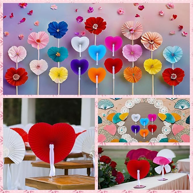 12 Packs Decorative Paper Folding Hand Fans Handheld, Grass Green Heart - Image 5