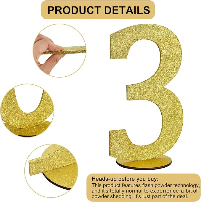 TONIFUL 11.8 Inch Gold Glitter Numbers Table Centerpieces 0-9 Birthday Party - Image 3