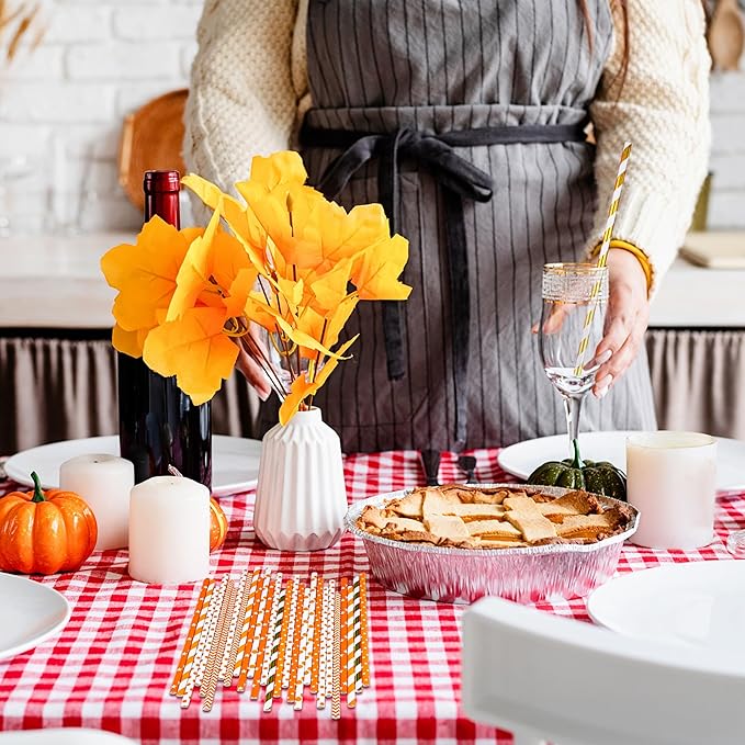 Cooraby 200 Pieces Thanksgiving Paper Straws Orange and Gold Assorted Paper - Image 6