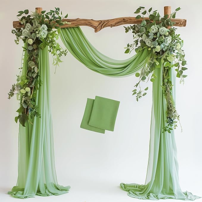 Wedding Arch Draping Fabric 2 Panels 28.7" x 20FT Sage Green Sheer Chiffon by Xiomot